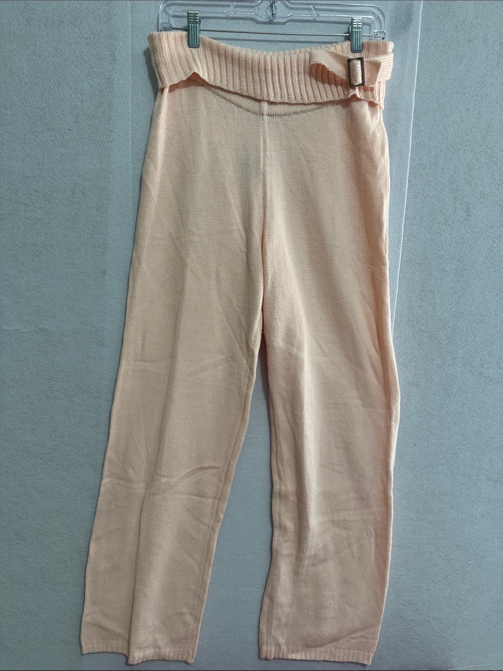 Finesse Soft Pink Knit Pants with Fold-Over Waistband